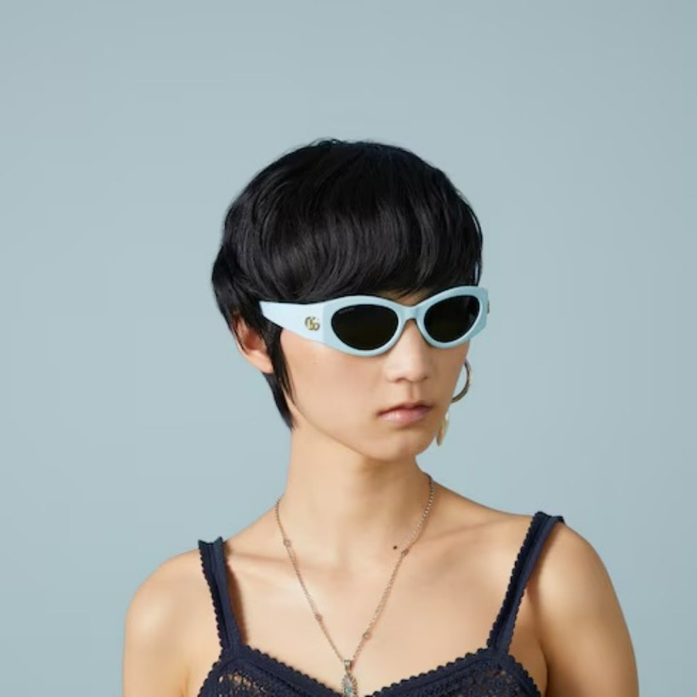 Gucci Gg1401s 004 Brand New Sunglasses Light Blue Grey Women Cat Eye